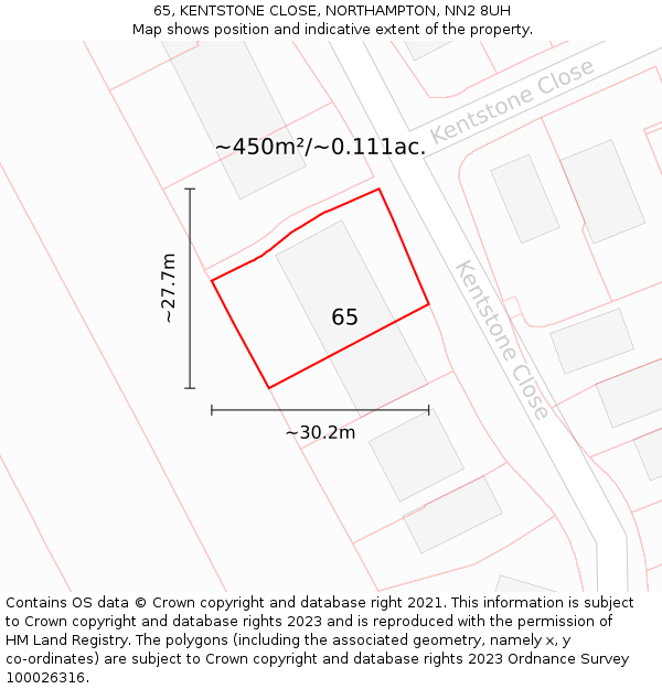 65, KENTSTONE CLOSE, NORTHAMPTON, NN2 8UH: Plot and title map