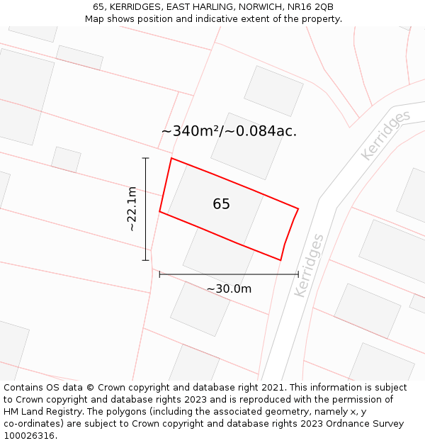 65, KERRIDGES, EAST HARLING, NORWICH, NR16 2QB: Plot and title map