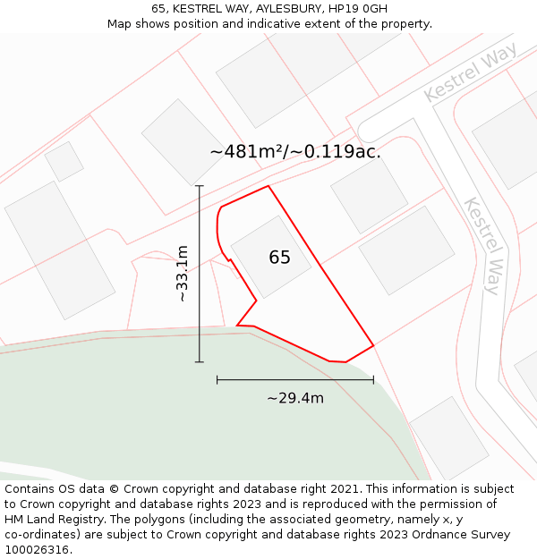 65, KESTREL WAY, AYLESBURY, HP19 0GH: Plot and title map