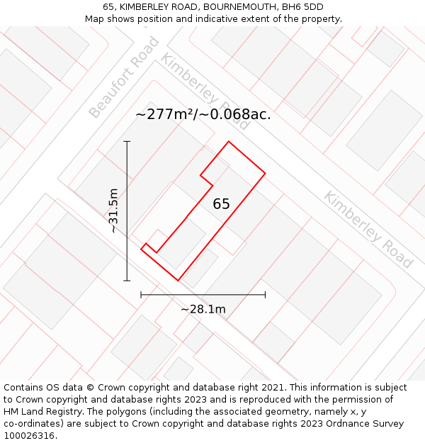 65, KIMBERLEY ROAD, BOURNEMOUTH, BH6 5DD: Plot and title map