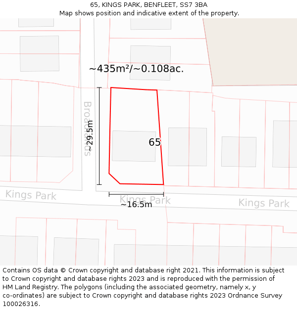 65, KINGS PARK, BENFLEET, SS7 3BA: Plot and title map