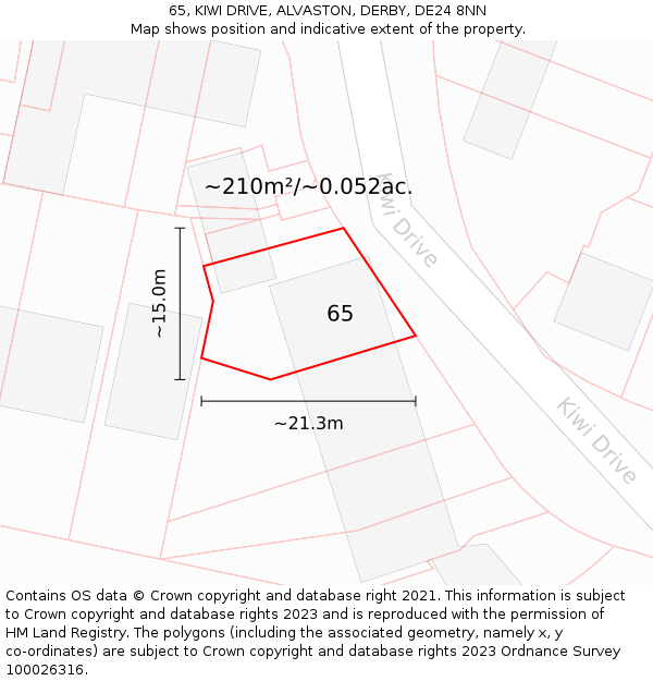 65, KIWI DRIVE, ALVASTON, DERBY, DE24 8NN: Plot and title map