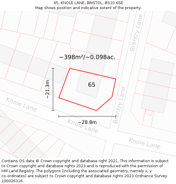 65, KNOLE LANE, BRISTOL, BS10 6SE: Plot and title map