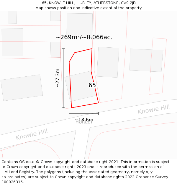 65, KNOWLE HILL, HURLEY, ATHERSTONE, CV9 2JB: Plot and title map