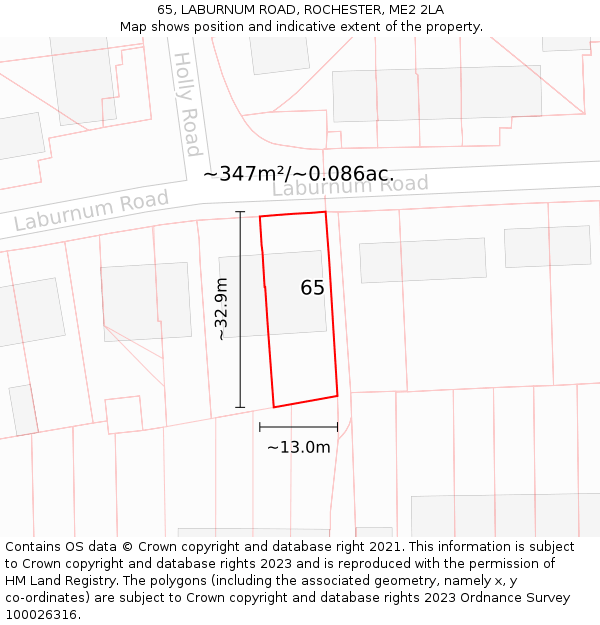 65, LABURNUM ROAD, ROCHESTER, ME2 2LA: Plot and title map