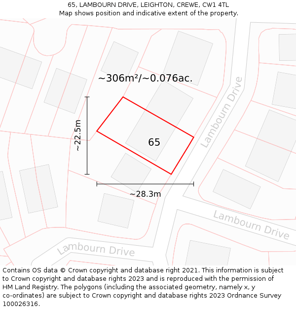 65, LAMBOURN DRIVE, LEIGHTON, CREWE, CW1 4TL: Plot and title map