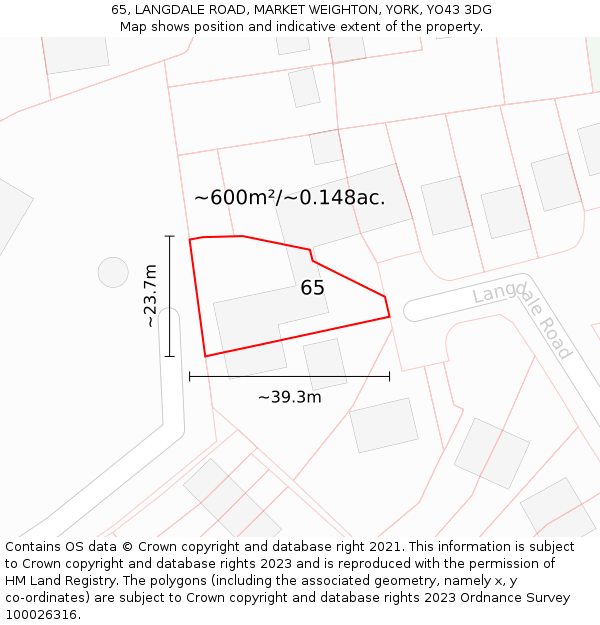 65, LANGDALE ROAD, MARKET WEIGHTON, YORK, YO43 3DG: Plot and title map