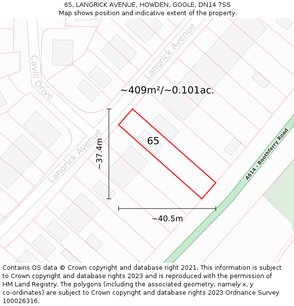 65, LANGRICK AVENUE, HOWDEN, GOOLE, DN14 7SS: Plot and title map