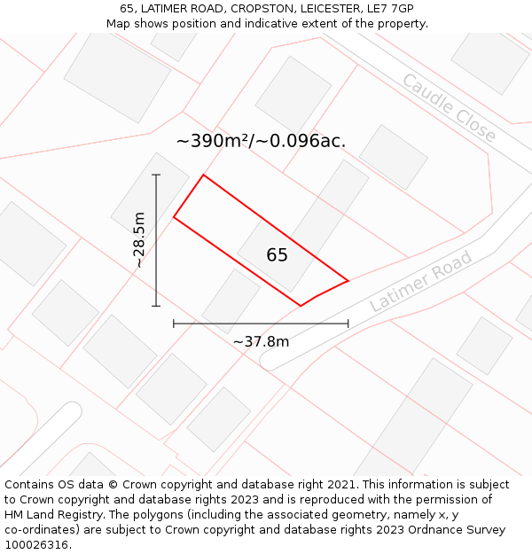 65, LATIMER ROAD, CROPSTON, LEICESTER, LE7 7GP: Plot and title map