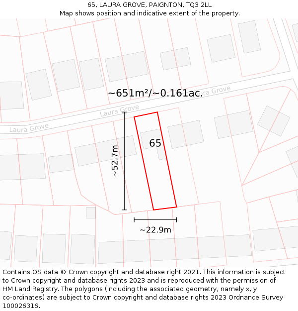 65, LAURA GROVE, PAIGNTON, TQ3 2LL: Plot and title map