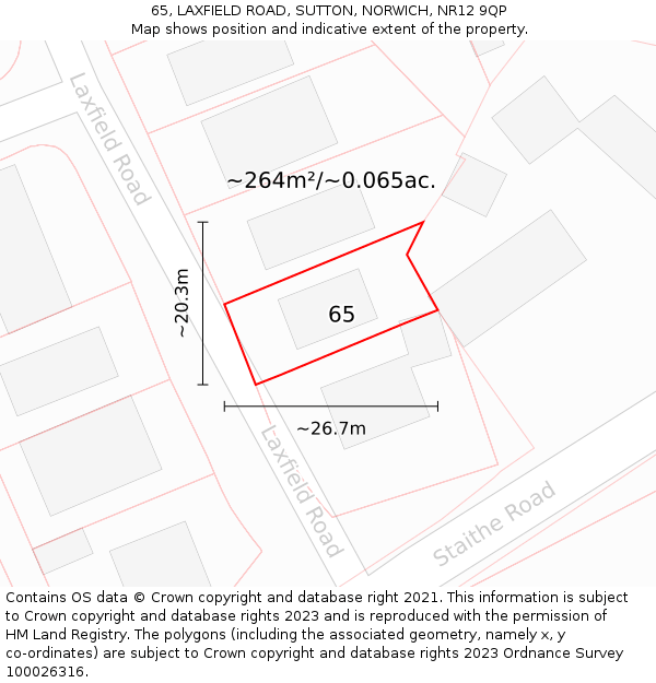 65, LAXFIELD ROAD, SUTTON, NORWICH, NR12 9QP: Plot and title map