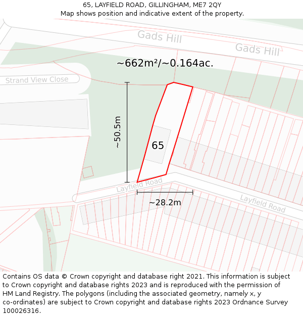 65, LAYFIELD ROAD, GILLINGHAM, ME7 2QY: Plot and title map