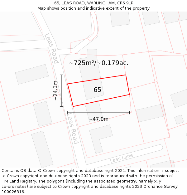 65, LEAS ROAD, WARLINGHAM, CR6 9LP: Plot and title map
