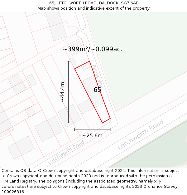 65, LETCHWORTH ROAD, BALDOCK, SG7 6AB: Plot and title map