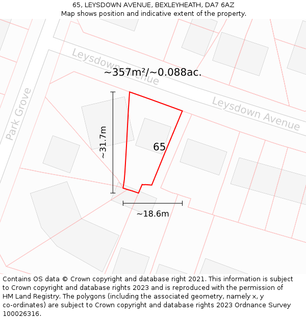 65, LEYSDOWN AVENUE, BEXLEYHEATH, DA7 6AZ: Plot and title map