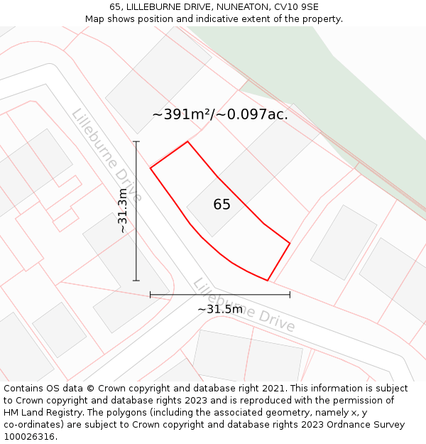 65, LILLEBURNE DRIVE, NUNEATON, CV10 9SE: Plot and title map