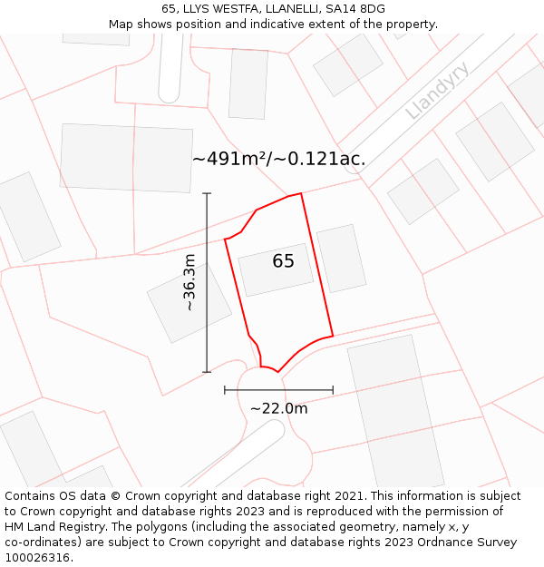 65, LLYS WESTFA, LLANELLI, SA14 8DG: Plot and title map