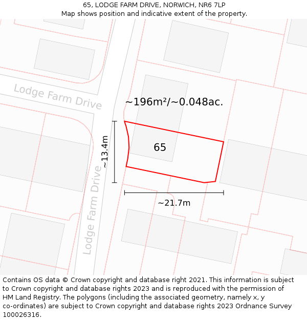 65, LODGE FARM DRIVE, NORWICH, NR6 7LP: Plot and title map