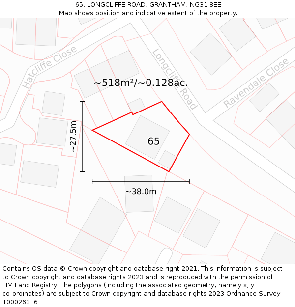 65, LONGCLIFFE ROAD, GRANTHAM, NG31 8EE: Plot and title map