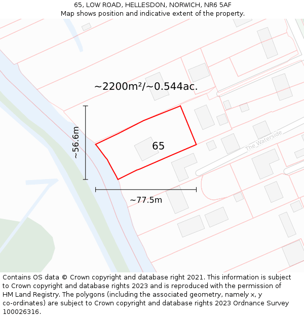 65, LOW ROAD, HELLESDON, NORWICH, NR6 5AF: Plot and title map
