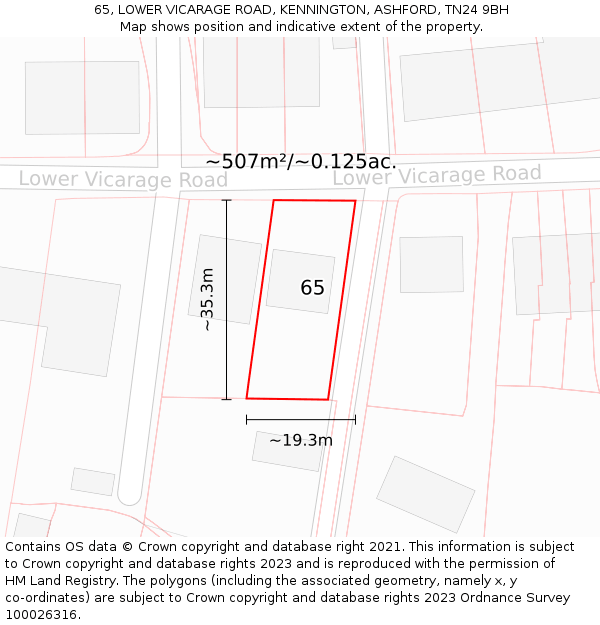 65, LOWER VICARAGE ROAD, KENNINGTON, ASHFORD, TN24 9BH: Plot and title map