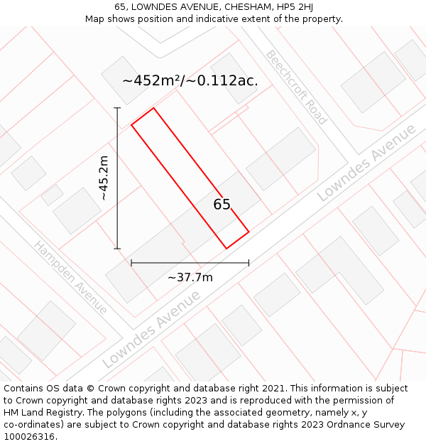 65, LOWNDES AVENUE, CHESHAM, HP5 2HJ: Plot and title map