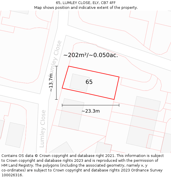 65, LUMLEY CLOSE, ELY, CB7 4FF: Plot and title map