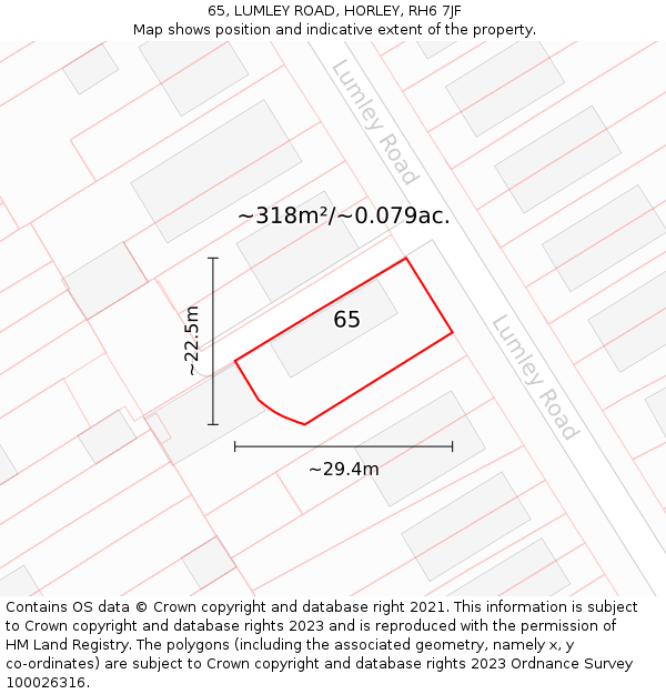65, LUMLEY ROAD, HORLEY, RH6 7JF: Plot and title map