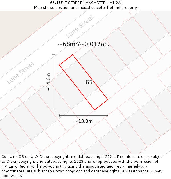 65, LUNE STREET, LANCASTER, LA1 2AJ: Plot and title map