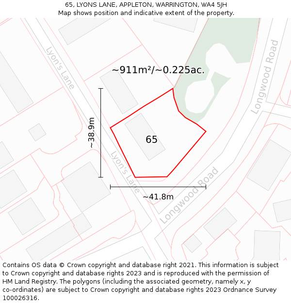65, LYONS LANE, APPLETON, WARRINGTON, WA4 5JH: Plot and title map