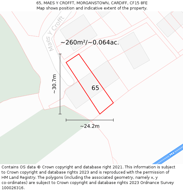 65, MAES Y CROFFT, MORGANSTOWN, CARDIFF, CF15 8FE: Plot and title map