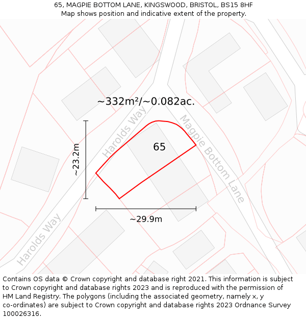65, MAGPIE BOTTOM LANE, KINGSWOOD, BRISTOL, BS15 8HF: Plot and title map