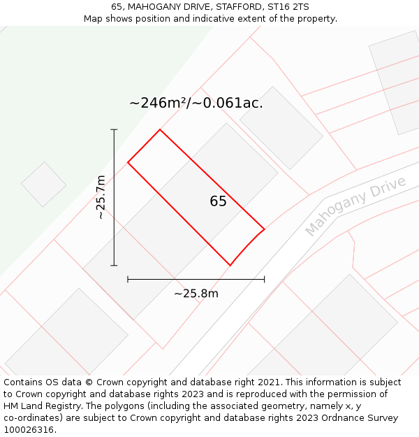 65, MAHOGANY DRIVE, STAFFORD, ST16 2TS: Plot and title map