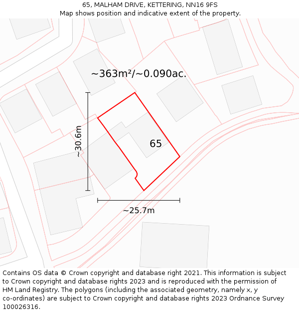 65, MALHAM DRIVE, KETTERING, NN16 9FS: Plot and title map