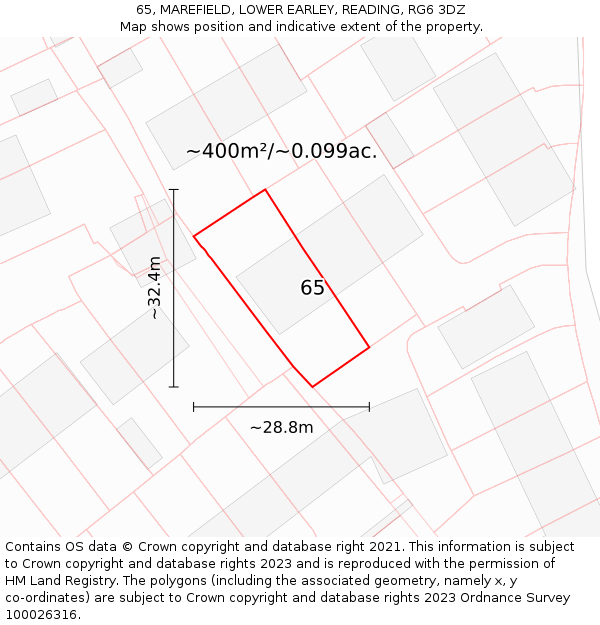 65, MAREFIELD, LOWER EARLEY, READING, RG6 3DZ: Plot and title map