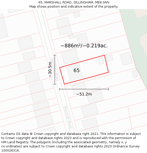 65, MARSHALL ROAD, GILLINGHAM, ME8 0AN: Plot and title map