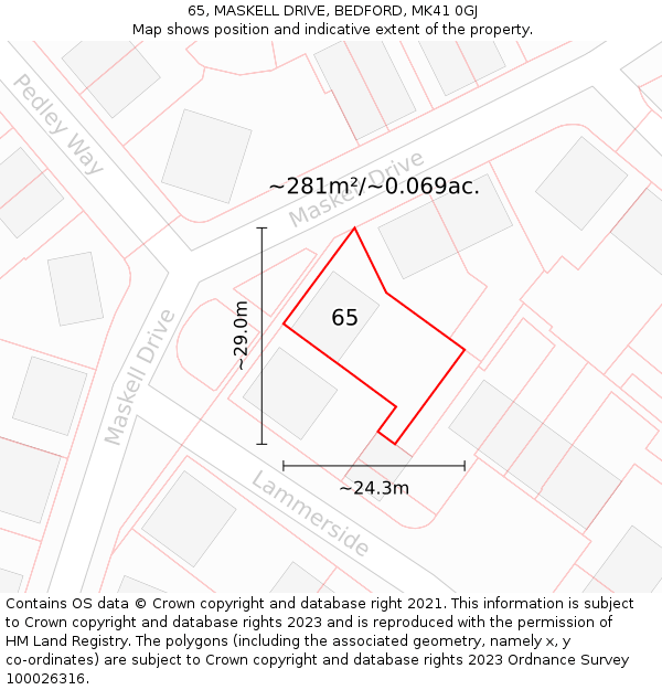 65, MASKELL DRIVE, BEDFORD, MK41 0GJ: Plot and title map