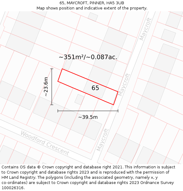 65, MAYCROFT, PINNER, HA5 3UB: Plot and title map