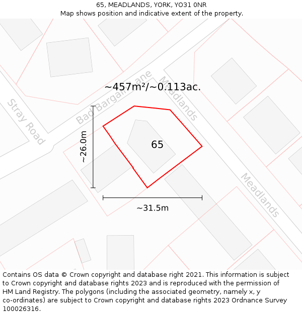 65, MEADLANDS, YORK, YO31 0NR: Plot and title map