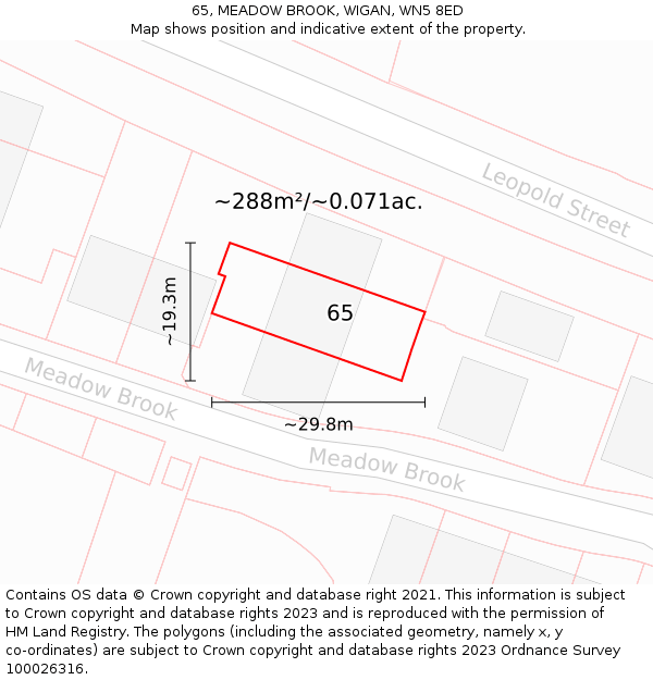 65, MEADOW BROOK, WIGAN, WN5 8ED: Plot and title map