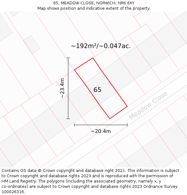 65, MEADOW CLOSE, NORWICH, NR6 6XY: Plot and title map