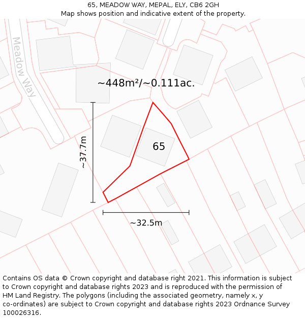 65, MEADOW WAY, MEPAL, ELY, CB6 2GH: Plot and title map