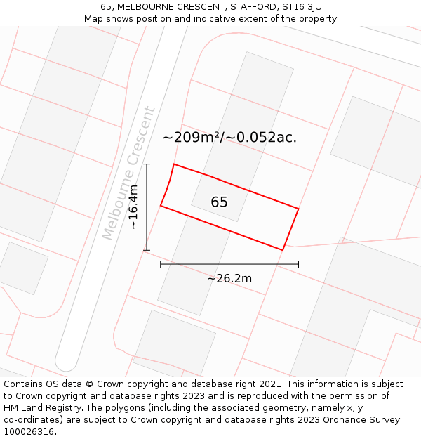 65, MELBOURNE CRESCENT, STAFFORD, ST16 3JU: Plot and title map