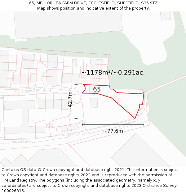 65, MELLOR LEA FARM DRIVE, ECCLESFIELD, SHEFFIELD, S35 9TZ: Plot and title map
