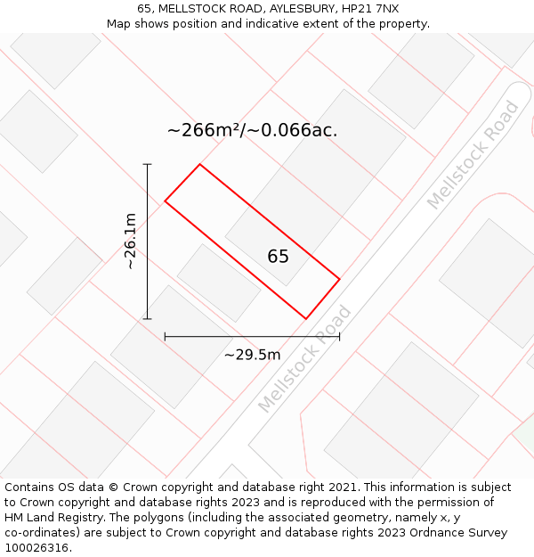 65, MELLSTOCK ROAD, AYLESBURY, HP21 7NX: Plot and title map