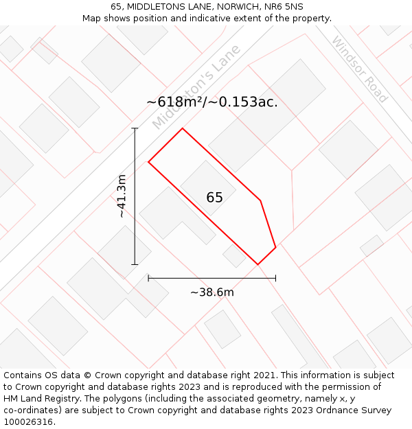65, MIDDLETONS LANE, NORWICH, NR6 5NS: Plot and title map
