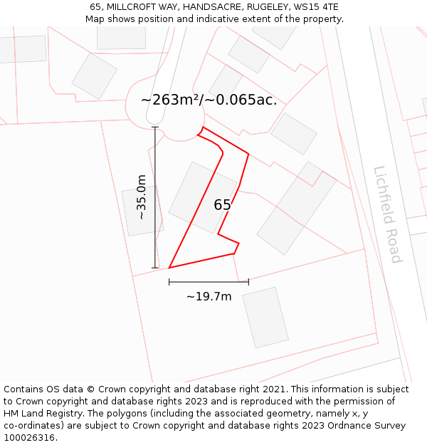 65, MILLCROFT WAY, HANDSACRE, RUGELEY, WS15 4TE: Plot and title map