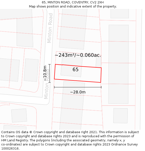 65, MINTON ROAD, COVENTRY, CV2 2XH: Plot and title map