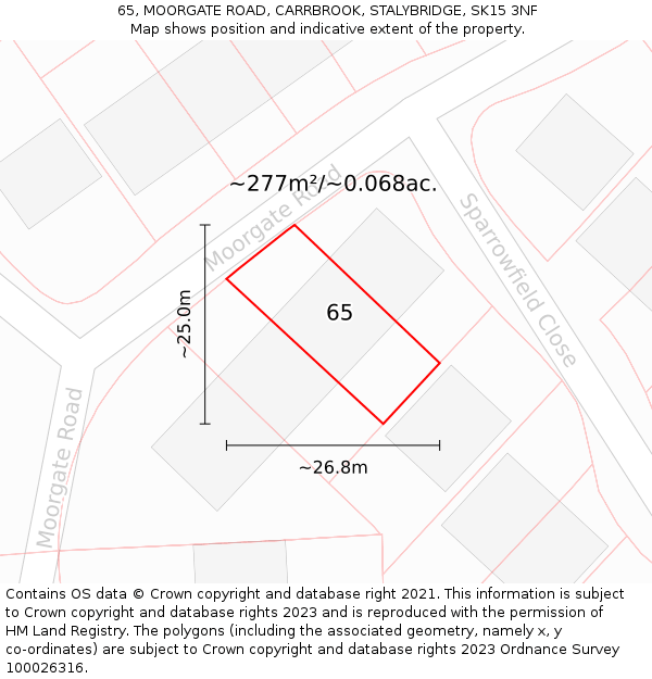 65, MOORGATE ROAD, CARRBROOK, STALYBRIDGE, SK15 3NF: Plot and title map