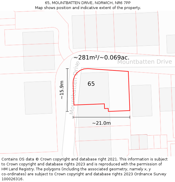 65, MOUNTBATTEN DRIVE, NORWICH, NR6 7PP: Plot and title map